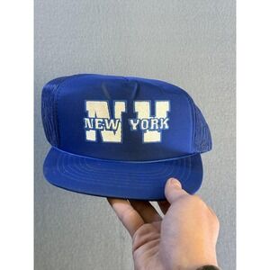 Vintage New York NY Hat Cap Snap Back Mens One Size Blue Mesh Trucker Sam Jung